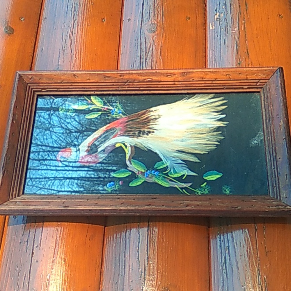 Vintage PEACOCK Framed ART Bird Distressed Wood FRAME πΌοΈ 19" X 11" - Picture 5 of 16